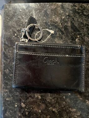 Coach Black Leather Card Case with Keyring